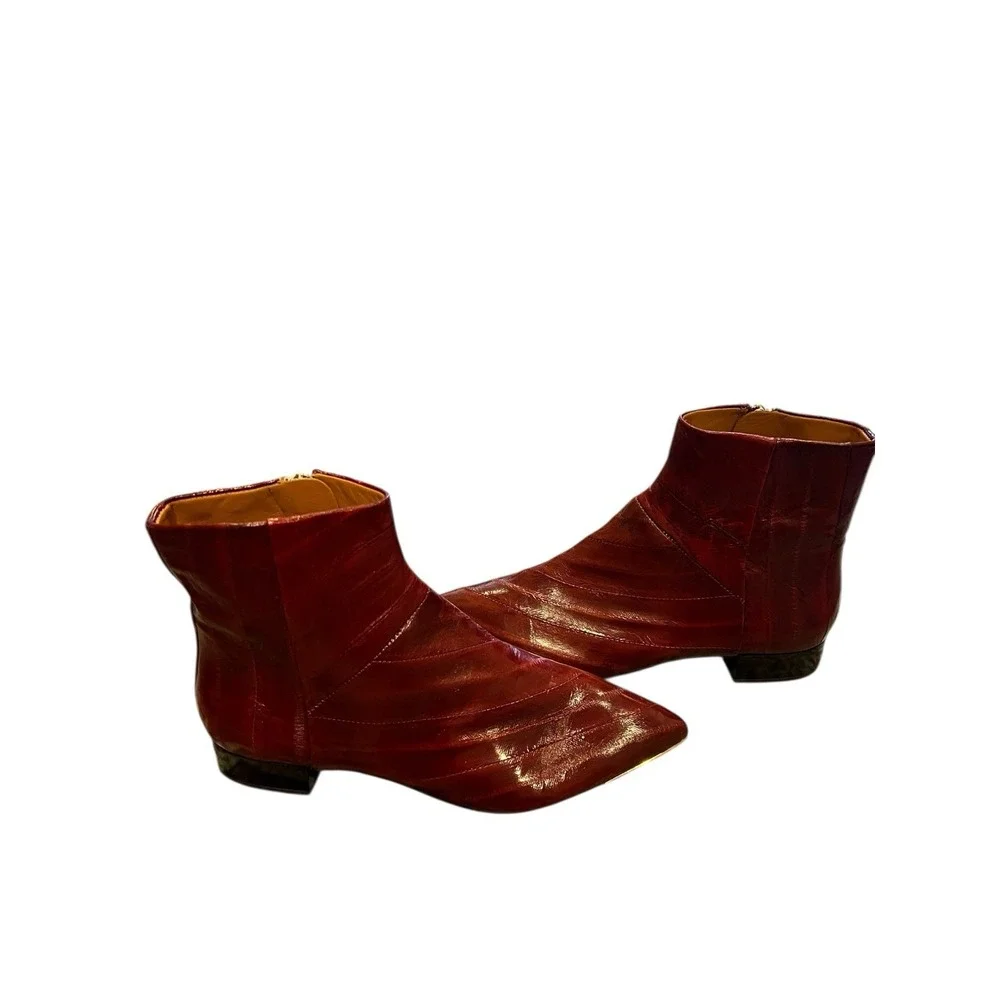 New! Tory Burch 'Lila' Booties Genuine Eel Leather Red Womens Size 5 M MSRP $498
